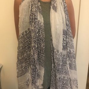 Sheer white and black patterned lightweight scarf